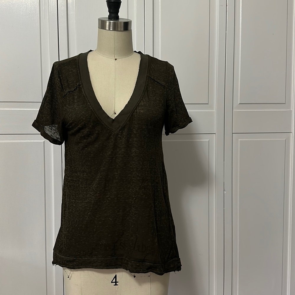 WE THE FREE Army Green V-neck Tee